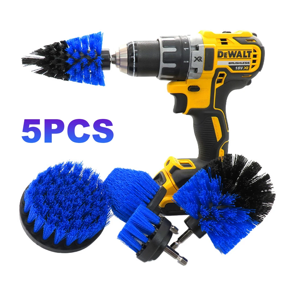 

5Pcs Electric Scrubber Brush Carpet Glass Car Tires Nylon Brushes Cordless Drill Attachment Kit Kitchen Bathroom Cleaning Kit