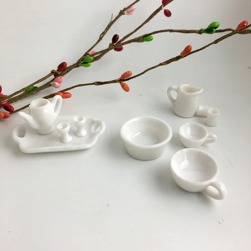 

10Pcs/Set Mini White Kitchenware Toys Drink Cups Dish Water Cup And Plate Tableware Miniatures DIY Pretend Play Toys