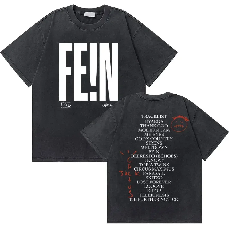 Washed Vintage Cactus Jack Utopia Graphic T-shirt Men Women's Hip Hop Oversized Tshirt Fashion Street 100% Cotton Retro T Shirt