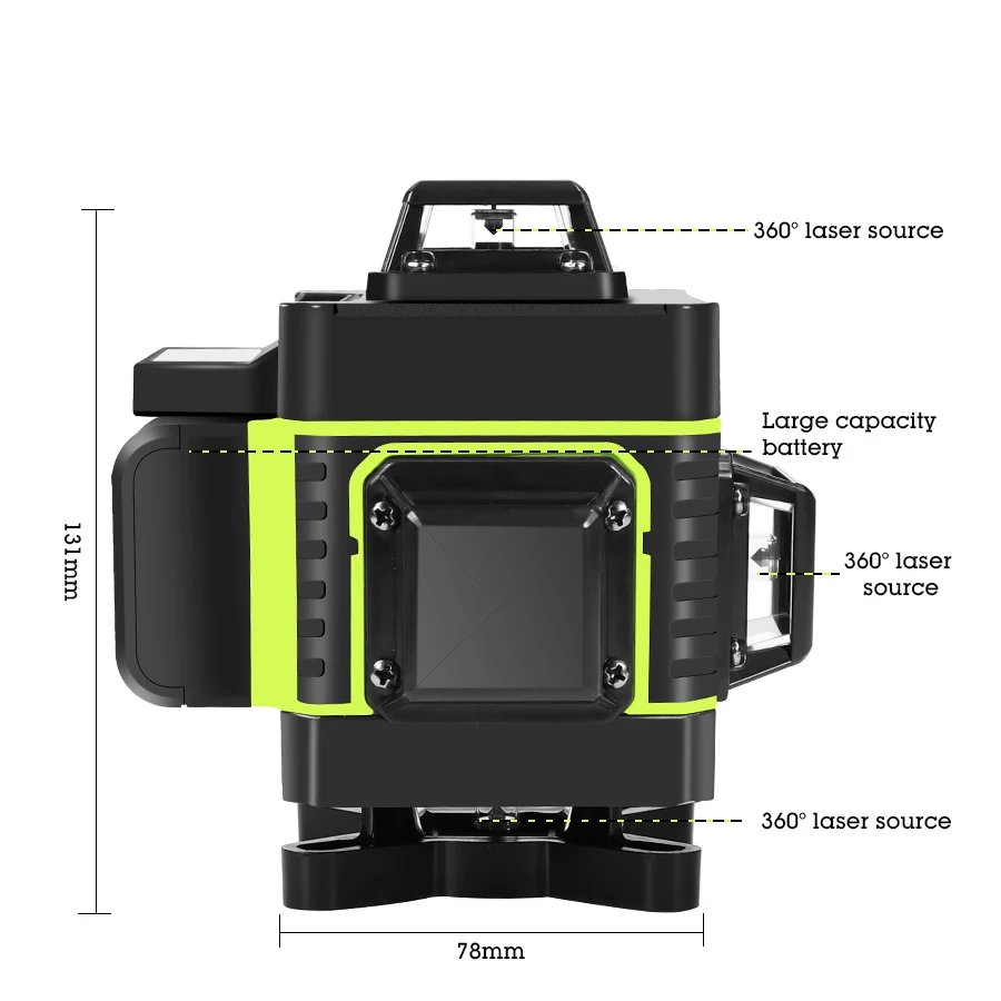 Imagem -02 - Hilda-nível Laser Verde com Tela de Exibição Auto-nivelamento 4d 360 Cruz Horizontal e Vertical 16 Linhas