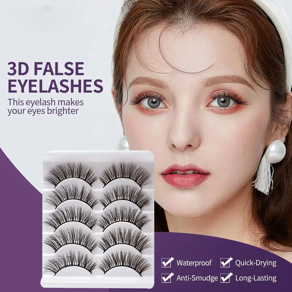 3D False Eyelash 5pair Curly And Versatile Lashes Thick Fake Handmade Glitter 100% Beauty Eyelashes Makeup False Packing K0H9