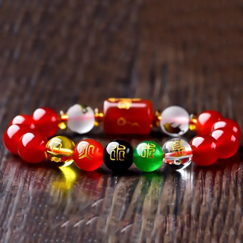 Red Agate Obsidian Sanhe Liuhe Five Elements Bracelet for Men and Women Agate Barrel Beads Couple Bracelet Accessories Wholesale