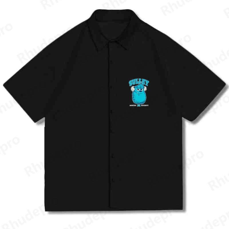 

2025 Men's Hawaiian Shirt Lapel Short-Sleeved Single-Breasted Shirt Monsters Inc Cartoon Casual Trendy Versatile Top Y2K