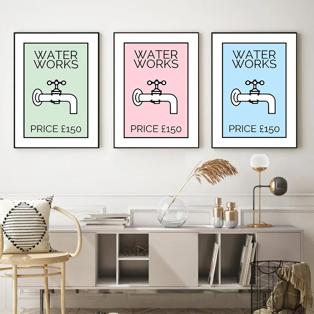 Monopoly Water Works Bathroom Prints and Posters Nodic Canvas Painting Funny Quote Art Wall Pictures Modern Home Decor Unframed