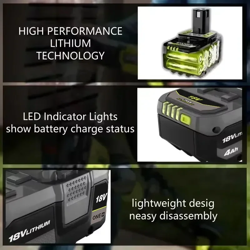 ForRYOBI ONE+ high-performance lithium battery 18V no memory effect, low self discharge, suitable for all ONE+tools P104,P107