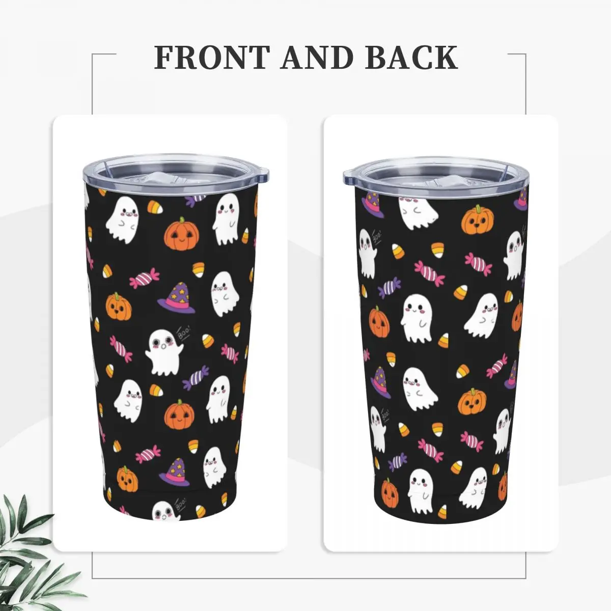 Spoopy Ghosts 20 Oz Tumbler Halloween Pumpkin Vacuum Insulated Thermal Cup with Lid and Straw Stainless Steel Double Wall Mugs