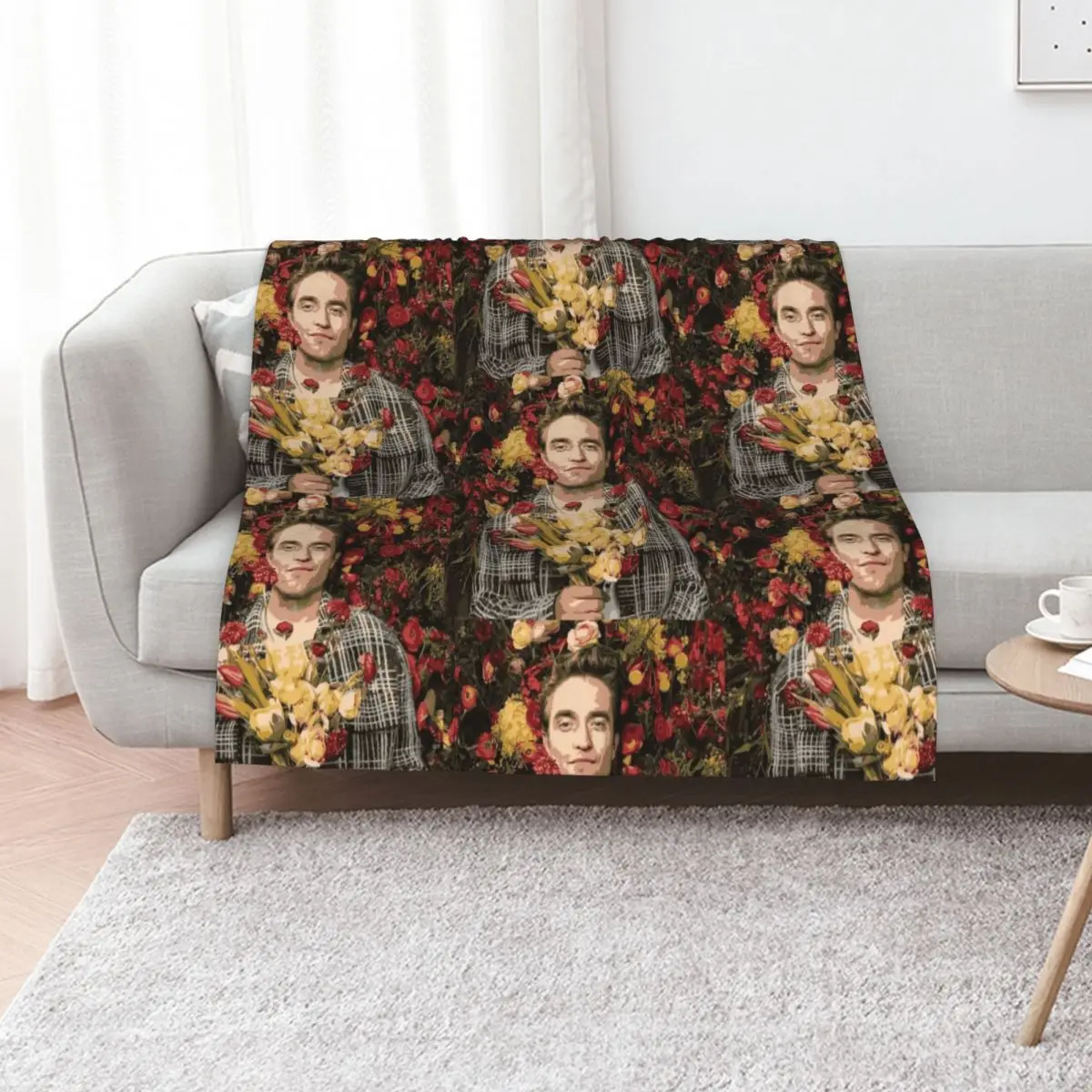 Robert Pattinson & Flowers Throw Blanket Furry Cute Plaid Tourist Bed Extra Large Throw Summer Blankets