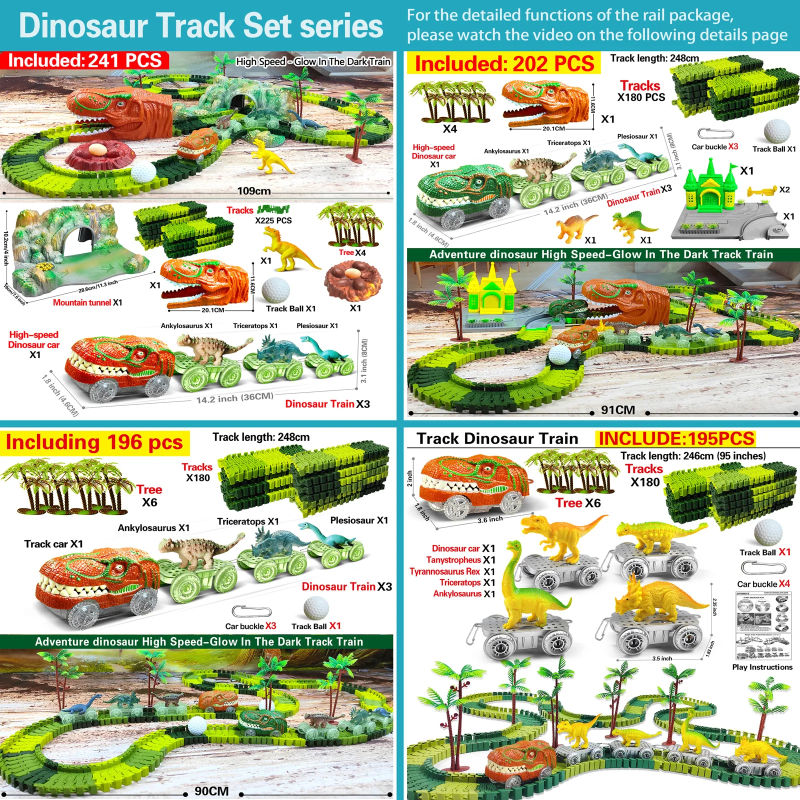 Dinozor oyuncak trenler bir dinozor dünya yol yarış-esnek parça Playset oluşturmak, dinozorlar oyuncaklar eski erkek kızlar için yarış arabası