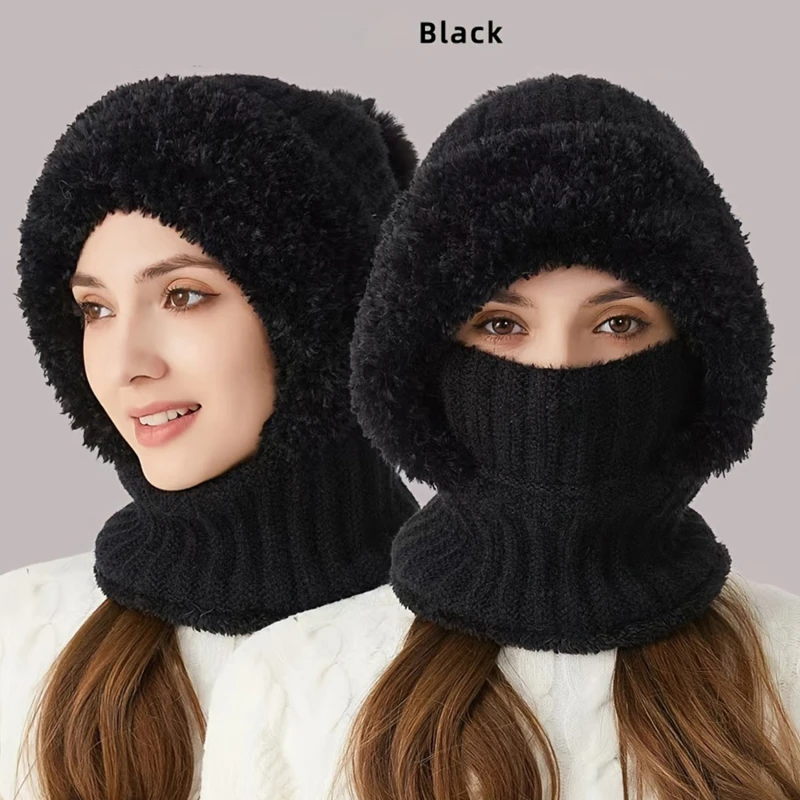 Scarf Integrated Pullover Hat Outdoor Cycling Cold Proof Hat Fashionable Women's Autumn And Winter Knitted Plush Warm Hat