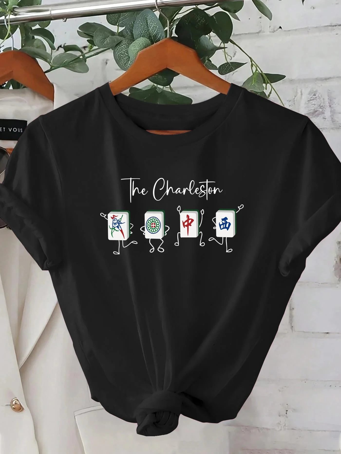 Camiseta divertida con gráfico de Mahjong de Charleston para hombre y mujer, camisetas holgadas con estampado de juego chino de manga corta, ropa informal de moda para calle