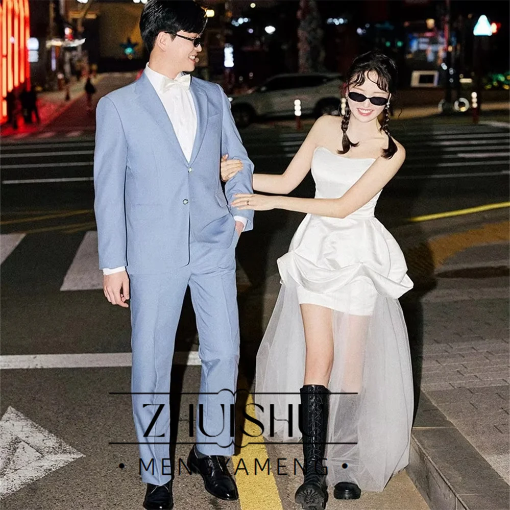 Simple Ivory Long Tulle Wedding Dresses Korea Photo Shoot Sweetheart Satin Short Bridal Gown Corset Customized 웨딩드레스 2026 Women