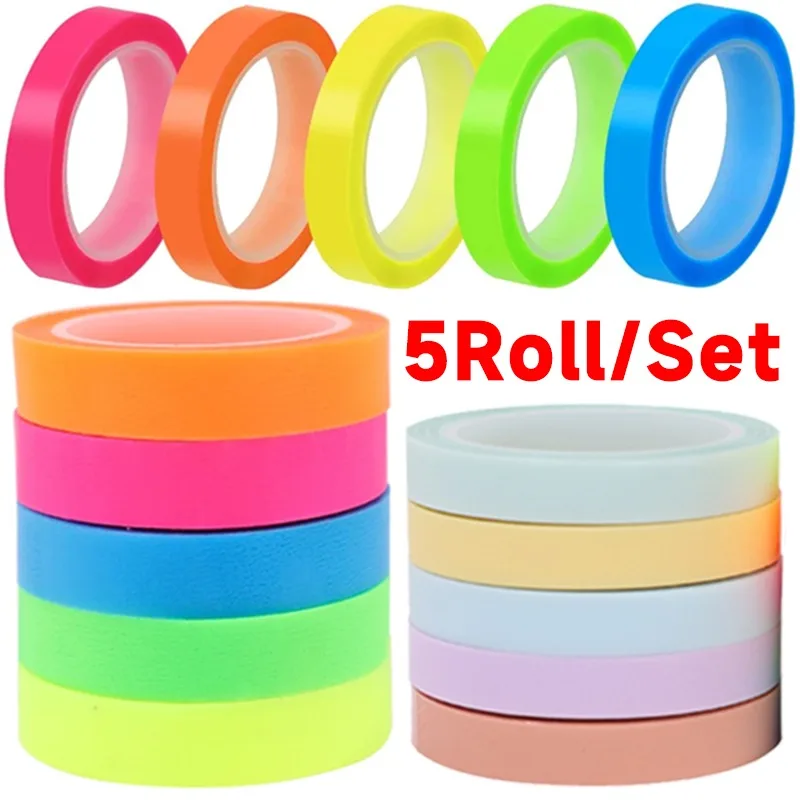 5Rolls Index Stickers Transparent Fluorescent Tape Waterproof Tabs Taking Notes Label Children Gift School Office Adhesive Tape