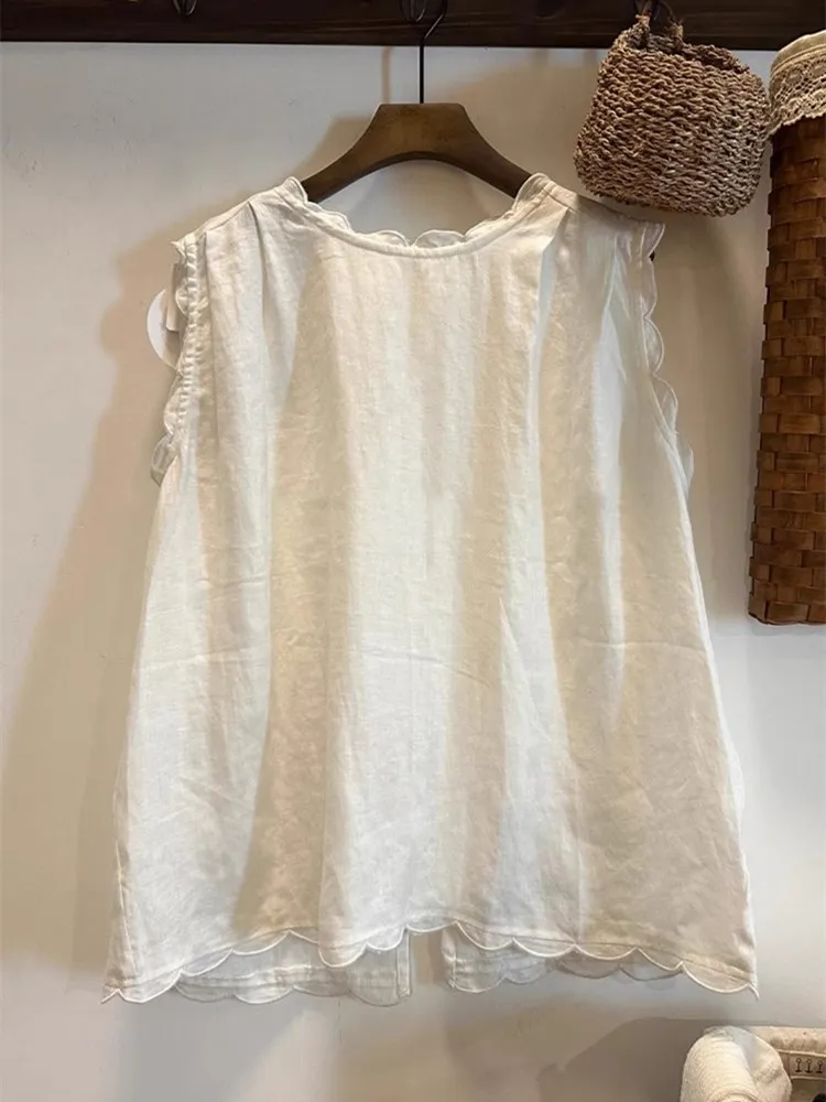 Wit linnen Svel Doll irt los afslankend damesvest bovenkleding zomer nieuwe Sle Koreaanse losse pasvorm katoenmix