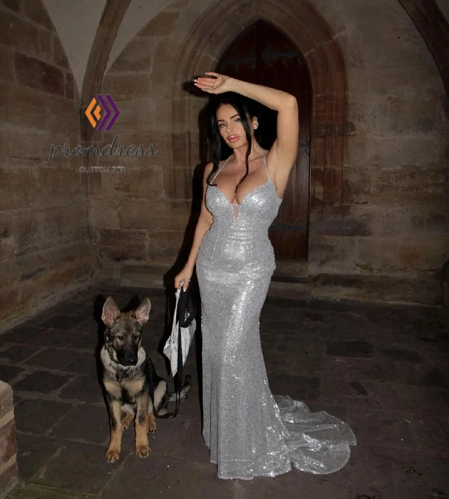 

Glitter Silver Sequin Prom Dress 2025 Cross Back Memaid Long Evening Dress Elegant Birthday Plus Size Formal Dress Customized