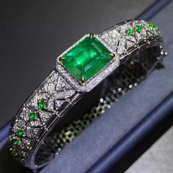 Luxury Silver Color Emerald Bracelet for Women Female Micro Inlaid Zircon Dual Color Bangle Cuff Wedding Party Jewelry Gift