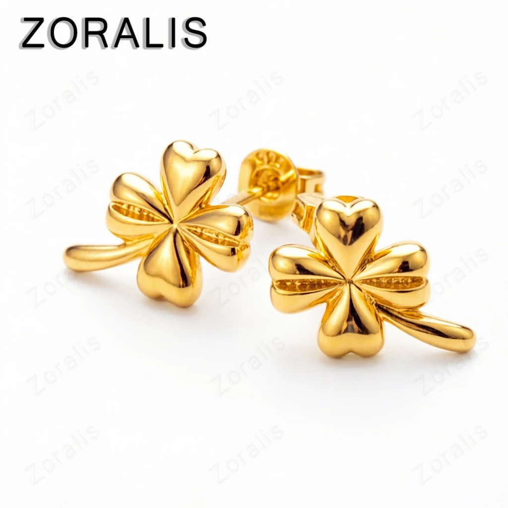 

18K Gold Clover Stud Earrings For Women Earring Lady Fashion Party Birthday Engagement Wedding Jewelry Gifts