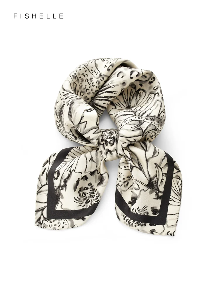 

Black beige leopard printed real silk twill scarves women's silk scarf luxury gifts handkerchief hair bands spring autumn hijab