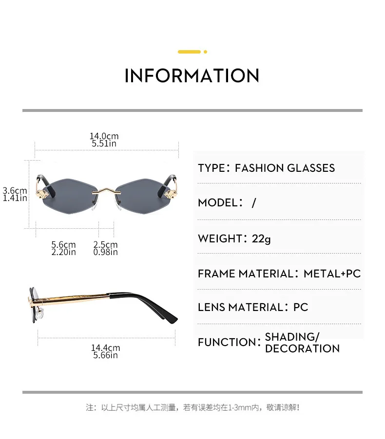 Rahmenlose Rhombus personalisierte Damen-Sonnenbrille, elegante und vielseitige klassische Sonnenbrille, luxuriöse und hochwertige Sonnenbrille UV400. – Detail 11