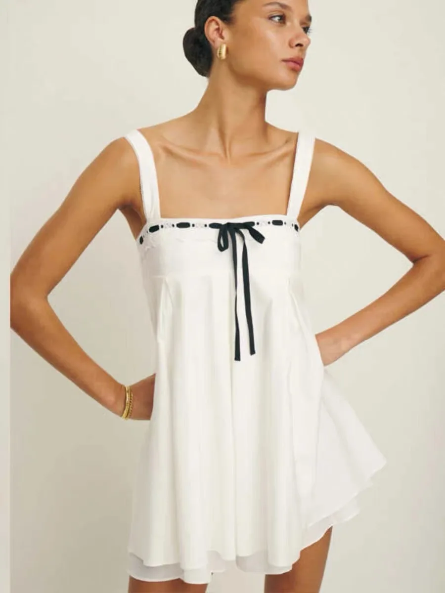 

Women Plaid Square Collar Lace Embroidery Edge High Waist Sweet Short Dress