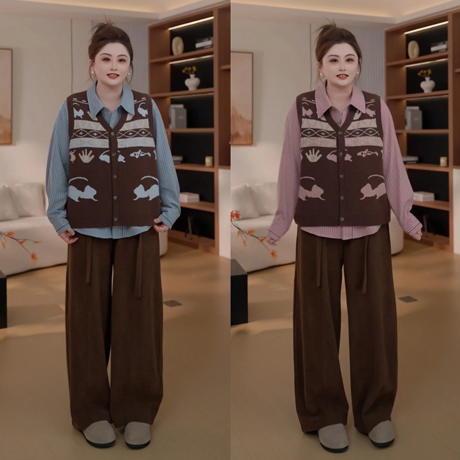 

PangJiaJia Winter Warm Knitted Sweater Vest Thiened V-Ne Women's Faionable Winter 2025 Polyester Fiber ort Length