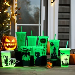1PC 720ml Halloween Print Plastic Luminous Straw Cup Juice Milk Tea Coffee Cups for Party Supplies Funny Straw Cup Kitchen Drink