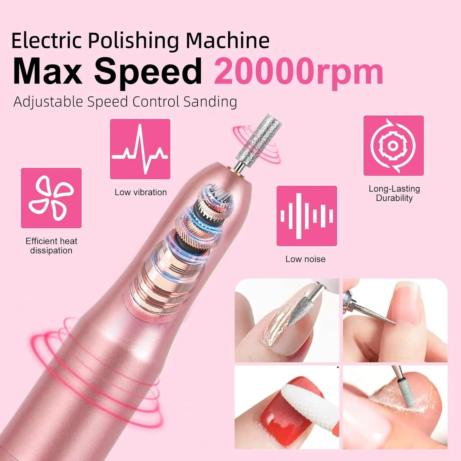 Kompletny zestaw do zdobienia paznokci akrylowych dla początkujących z lampą UV, frezem, brokatem i narzędziami - zestaw do manicure domowego