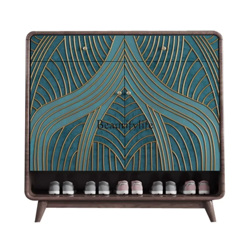 

Light luxury solid wood shoe cabinet home storage entrance multi-functional American living room partition integrated decorative