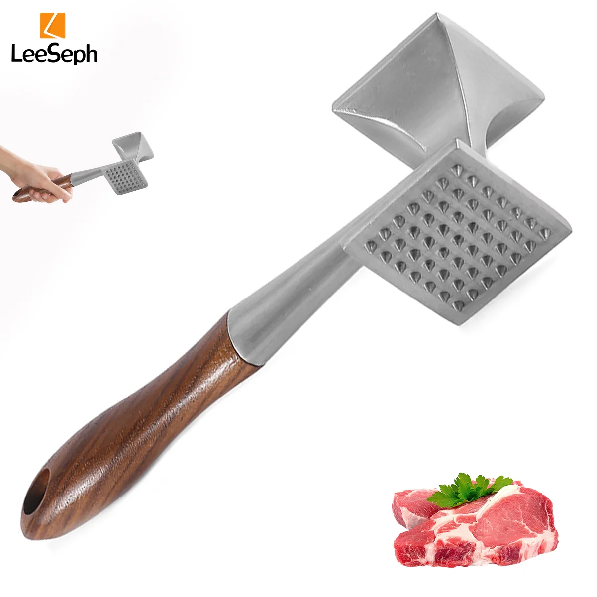 Meat Loosening Hammer with Wood Handle, Dual-Sided Meat Tenderizer Mallet Masher Pounder, Tenderizing Flattening Steak Beef