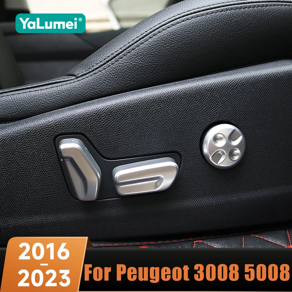 

6 PCS Car Seat Adjustment Switch Knob Button Trim Sticker Cover For Peugeot 3008 5008 GT 2016 2017 2018 2019 2020 2021 2022 2023