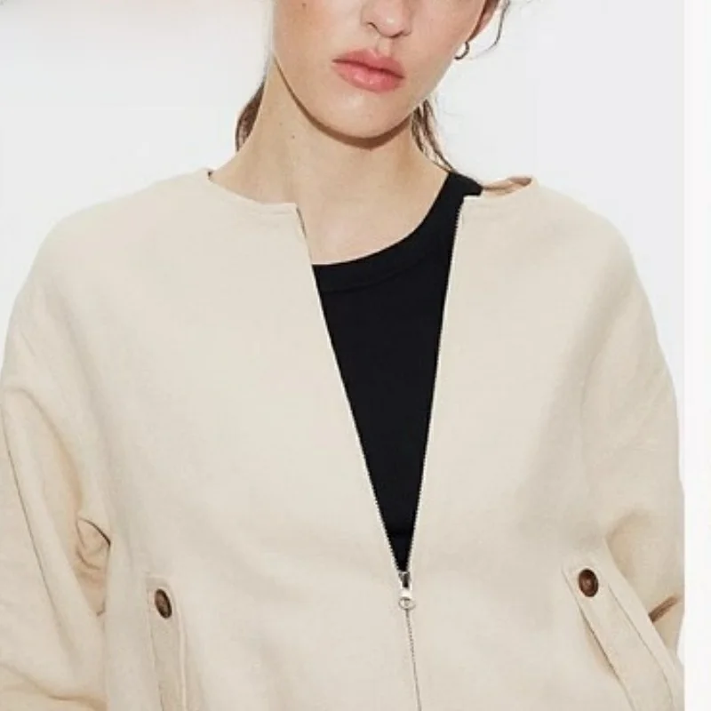 

Casual Linen Blend Pilot Jaet round Ne Long Sve ort Outerwear Women's New Summer Faion Commute Sle Loose Fit