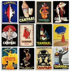 Vintage Food&Drink Campari Poster Champagne Absinthe Canvas Wall Art Pictures Home Bar Decor Aesthetic Room Decor