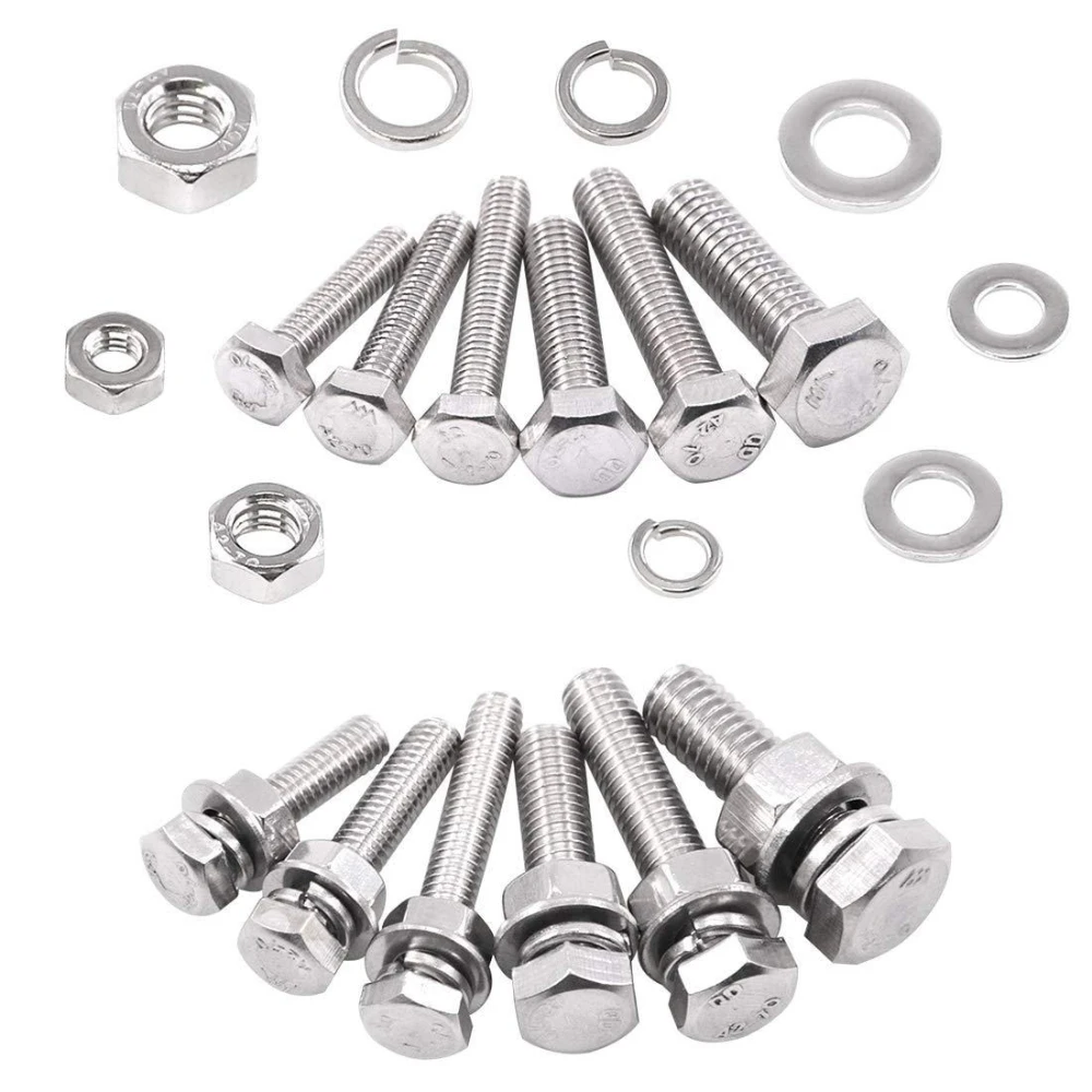 

510pcs 304 Stainless Steel Hexagonal Bolts Set Bolt and Nut Combination Box M4 M5 M6 Nut & Bolt Sets Screws Rings Washer
