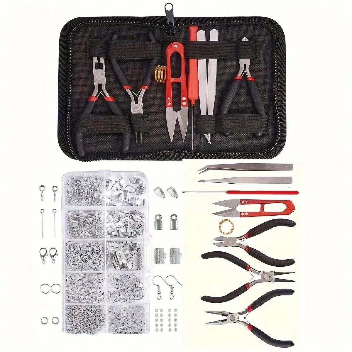 1set/1box Deluxe Jewelry Making Starter KitComprehensive Earrings, Necklace Findings, DIY Plier Tools Set for Jewelry Repair