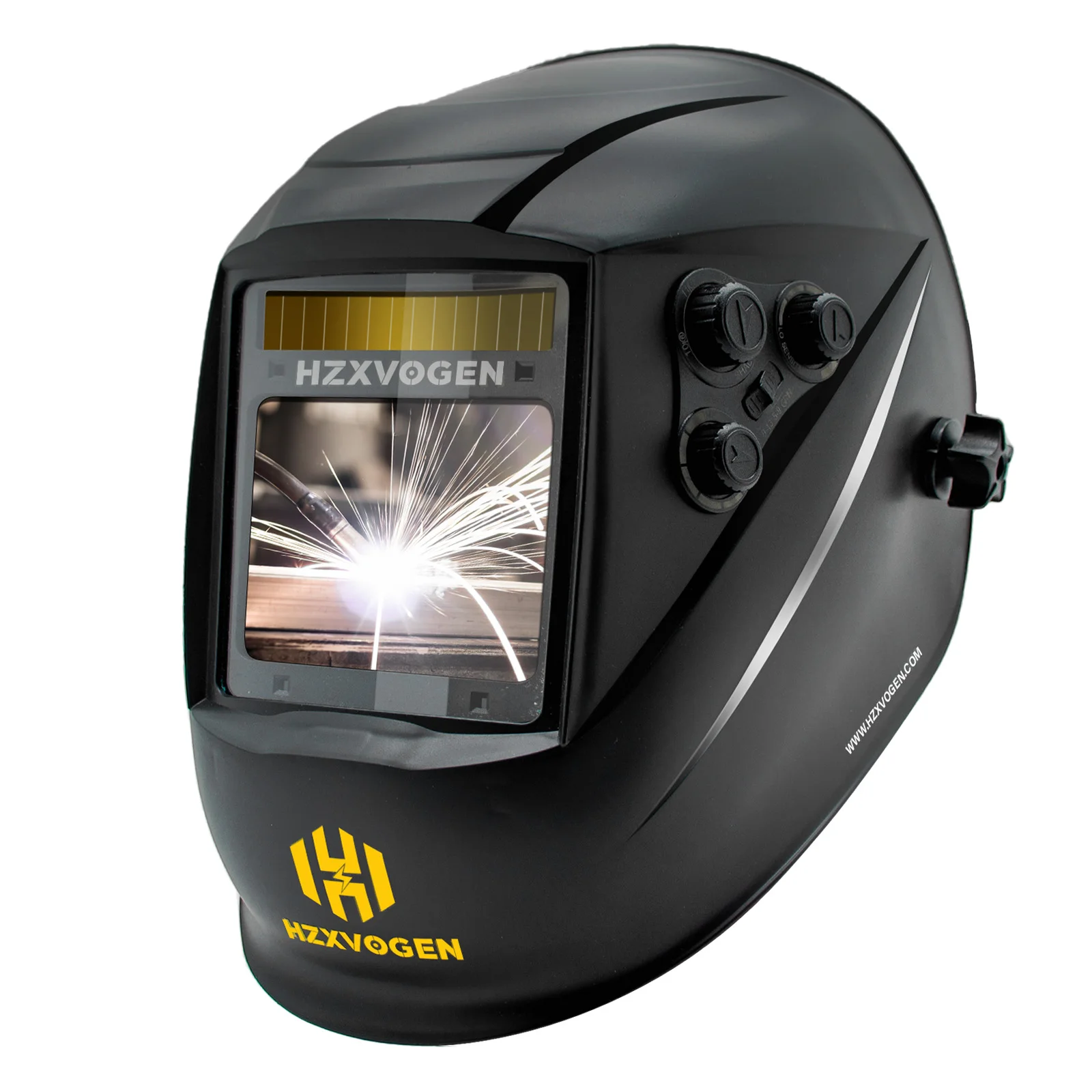 HZXVOGEN MIG/TIG saldatrice casco Auto oscuramento grande schermo di visualizzazione True Color Hood Solar Lithium DIN4/5-9/9-13 1/1/1/2