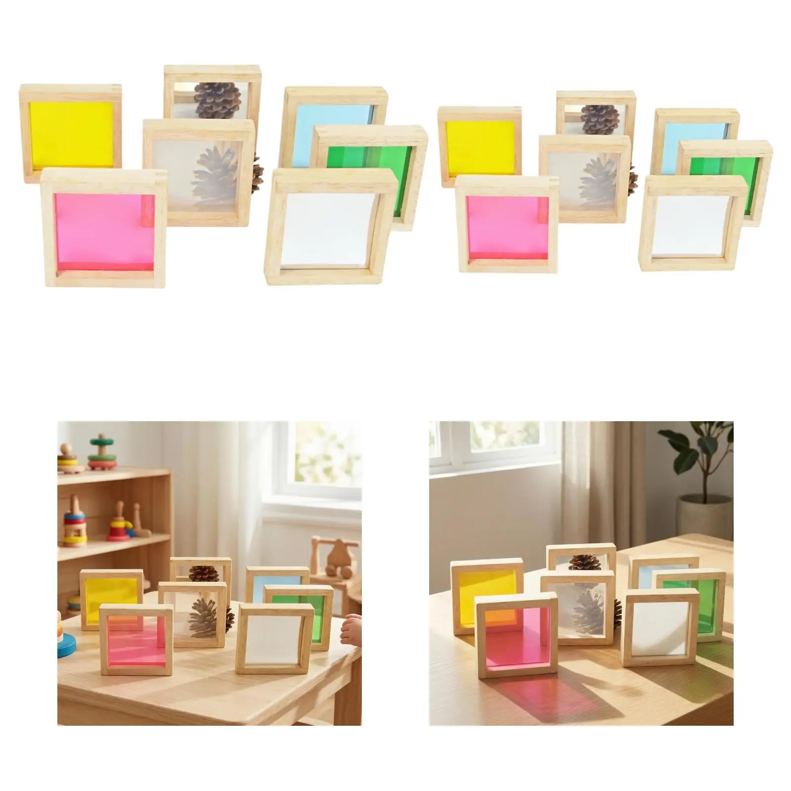 Wooden Acrylic Rainbow Building Blocks Toy Sensory Educational Stacking Game for Preschool Kids Learning