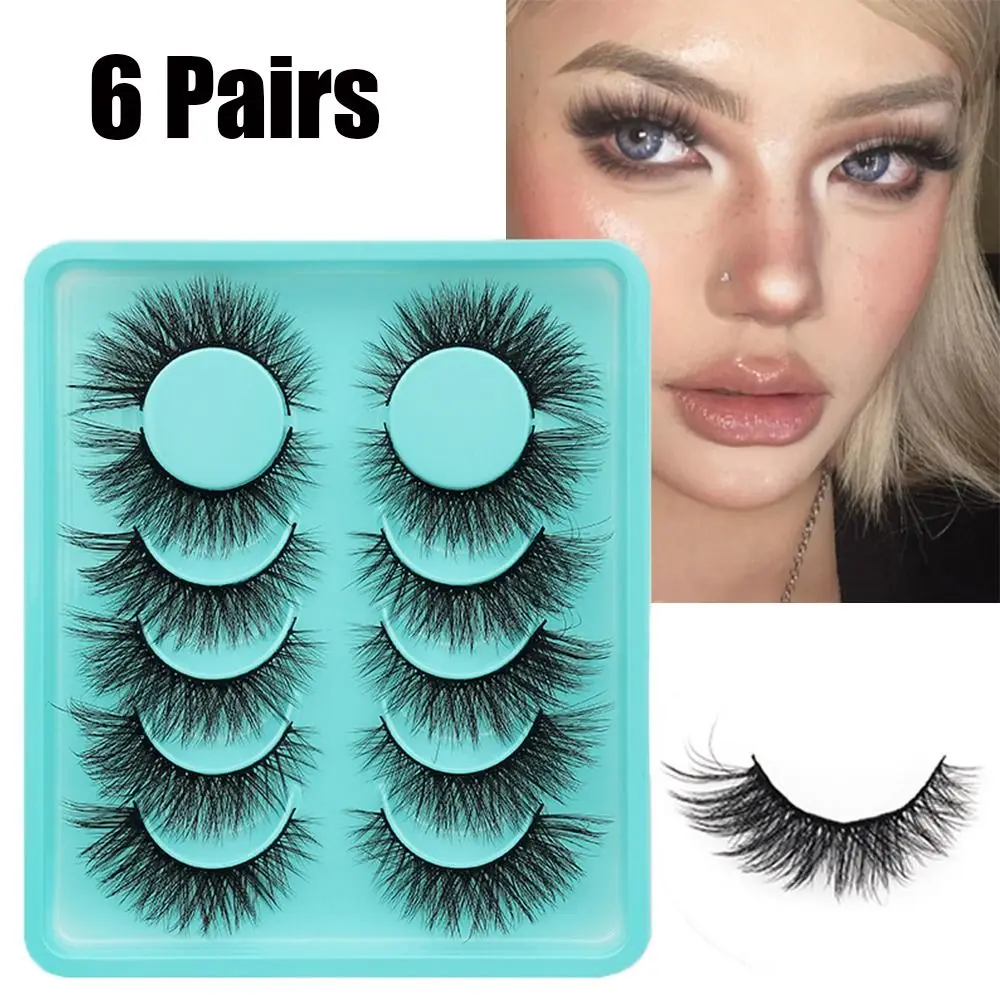 6 Pairs 3D Faux Nertsen Valse Wimpers Zwarte Band Natuurlijke Look Wimpers Lange Piekerige Zachte Natuurlijke Oogmake-up Gereedschap