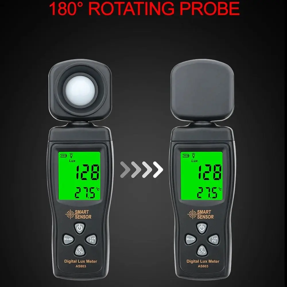 

0-200,000 Lux Mini Digital Lux Meter Rotating Probe LED Backlight Luminance Tester Portable LCD Display Handheld Illuminometer