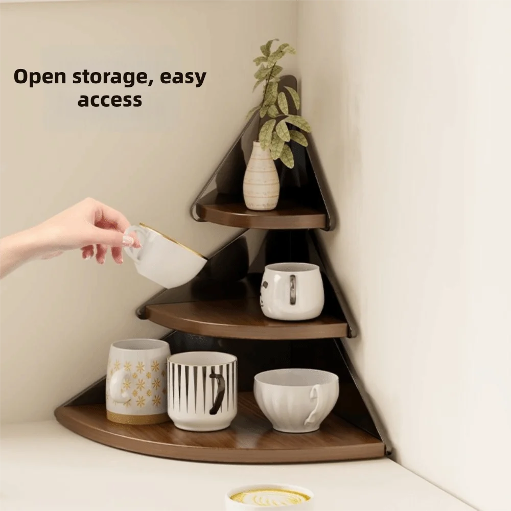 

Creative Acrylic Table Corner Display Shelf Wooden Large Capacity Cup Storage Rack Space Saving 3 Layers Tea Cup Holder for Home