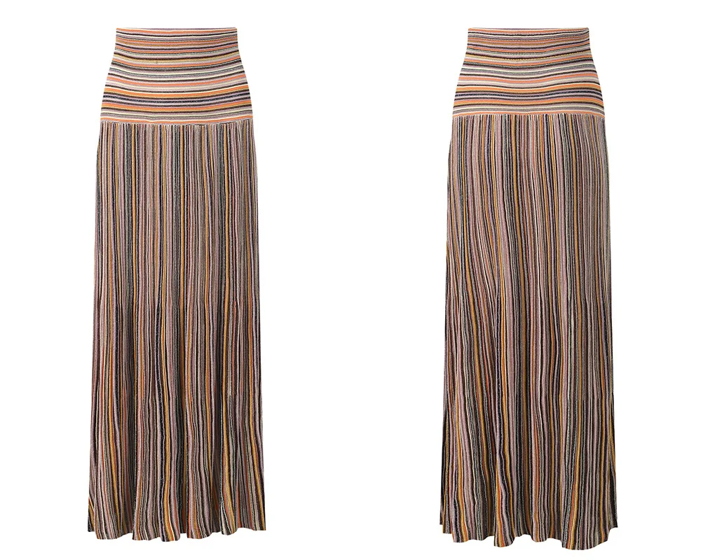 2026 Lady Fashion Summer Knits Stripes Suit Halter Sleeveless Tops With Scarf Elastic Waist Long Mermaid Skirt Women 2Pcs view 4