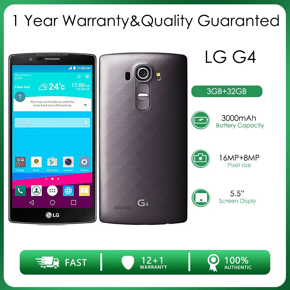 Original Unlocked LG G4 Single Sim 3GB RAM+32GB Hexa-core 16MP 5.5'' 3000mAh Android 5.1.1 NFC FM radio QC2 Smartphone