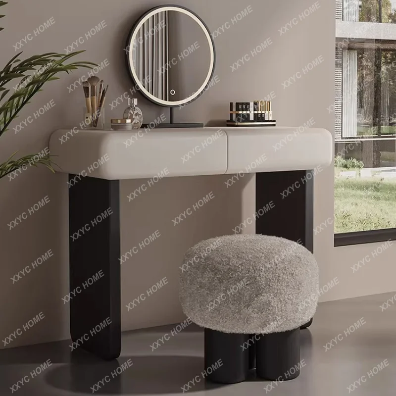 Beige Floor French Vanity Table Natural Aesthetic Space Saving Adult Dressing Table Mirror Luxury  Furniture