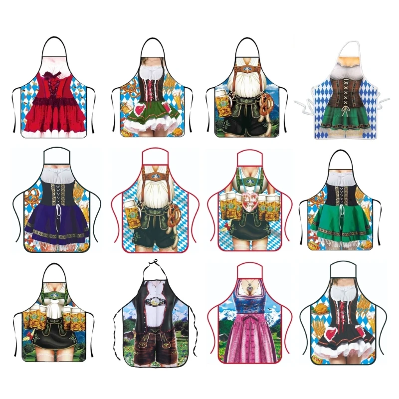 Personality Oktoberfest Apron Funny German Beer Aprons Kitchen Cooking Apron for Men Women Costume BBQ Party