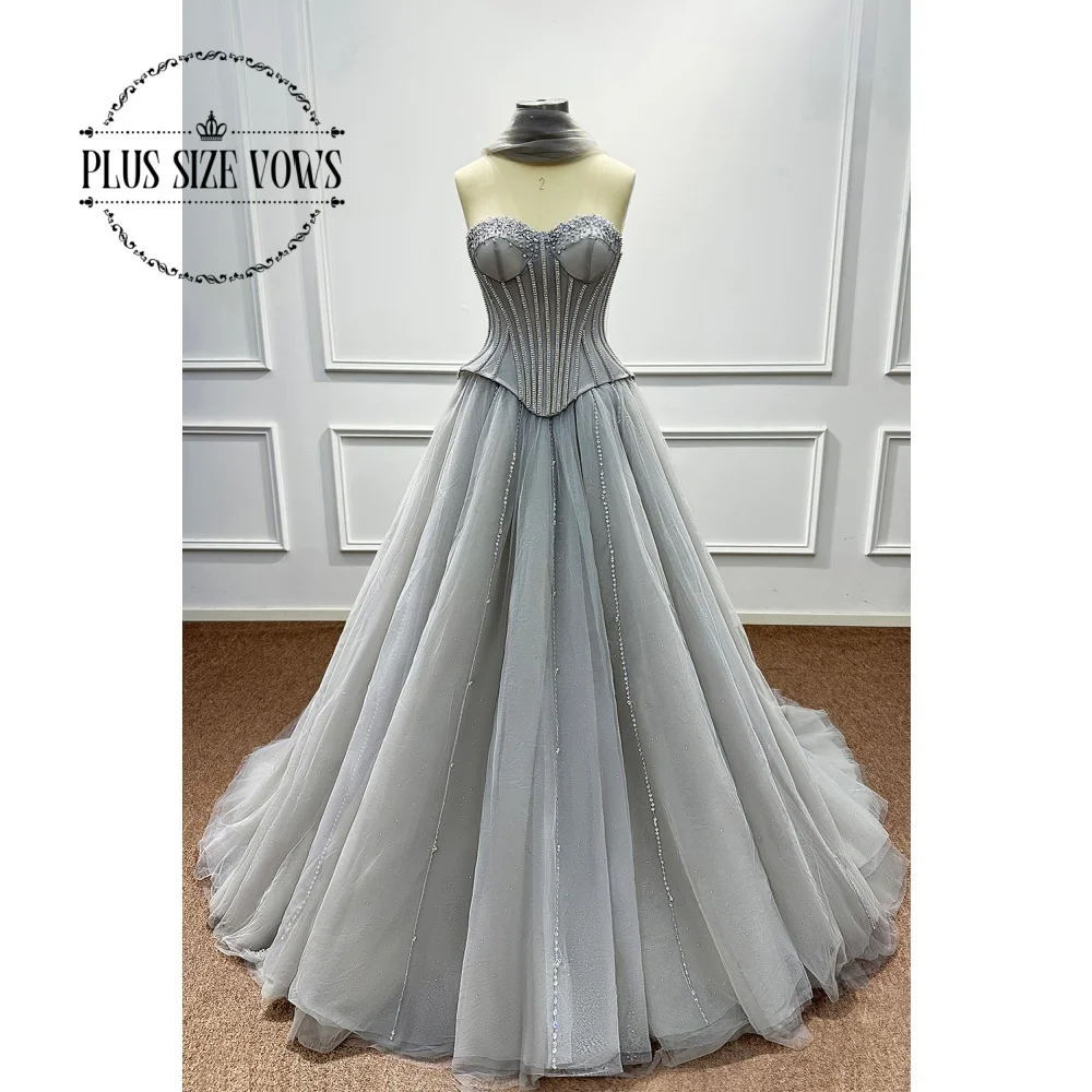 

Plus Size Vows Customized Luxury Shiny Diamonds Women's Evening Dresses Prom Dress Sweetheart A Line Sleeveless Midnight Gowns