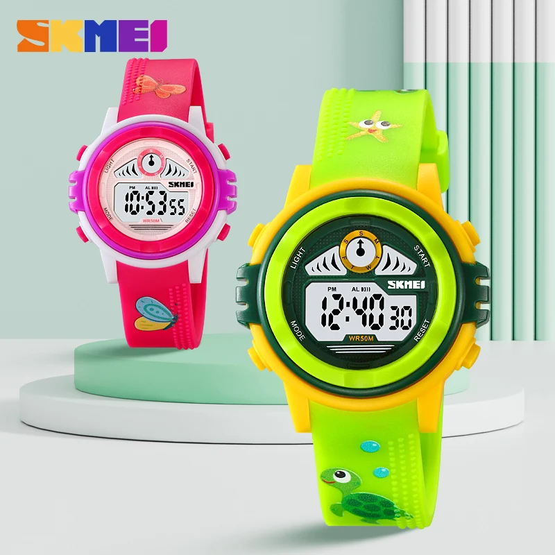 SKMEI Cute Cartoon LED Light Stopwatch Children Watch 50m Waterproof Kids Digital Wristwatches For Boys Girls Clock Alarm Clock