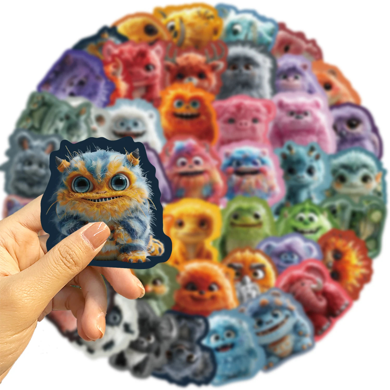 50pcs Cartoon Cute Plush Monster Stickers Phone Laptop Computer Water Bottle Skateboard Guitar Sticker Gift Creative Decoration
