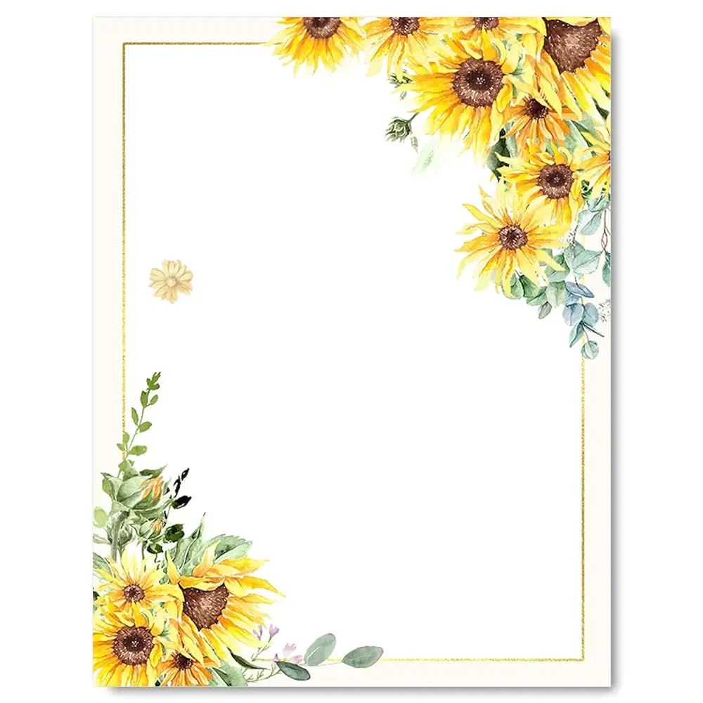 

80 Sheets Sunflower Stationery Letterhead Paper Double-Sided Print Vintage Floral Letter Writing Paper for Wedding Notes Gre