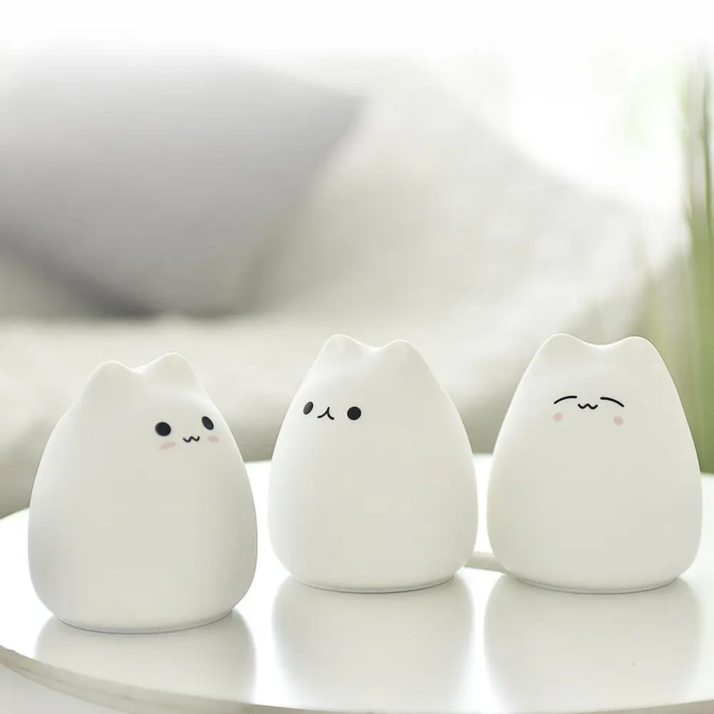 Cute Soft Silicone Cat Night Light Touch Sensor Patting Lâmpada para crianças Bedroom Bedside Decoração Atmosfera Luz