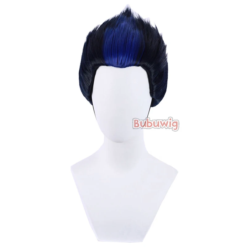 Bubuwig rambut sintetis Yoru Wig Cosplay Valorant Yoru 25cm lurus pendek hitam Campuran biru pria pesta Wig Cos tahan panas