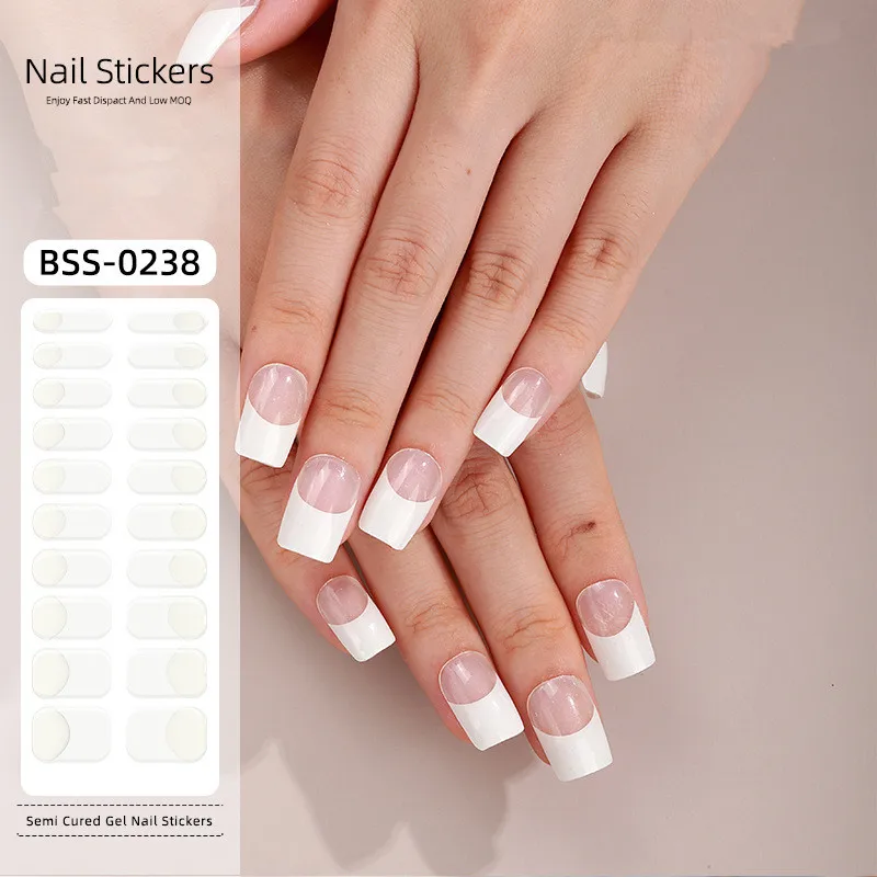 

French White Side Gel Nail Sticker UV Nail Oil Film Semi Cure Full Stick 3D Decor Stickers for Nail Charms Nail Art Decoration