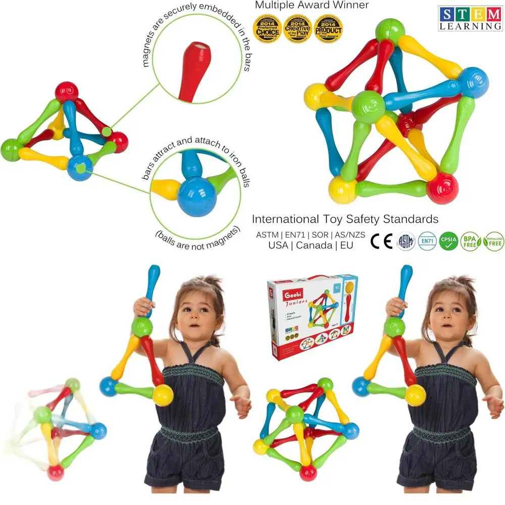 مكعبات البناء المغناطيسية لتعلم الجذعية: مجموعة مكونة من 40 قطعة للأطفال الصغار من عمر 1-3 سنوات، تشجع على الإبداع والخيال